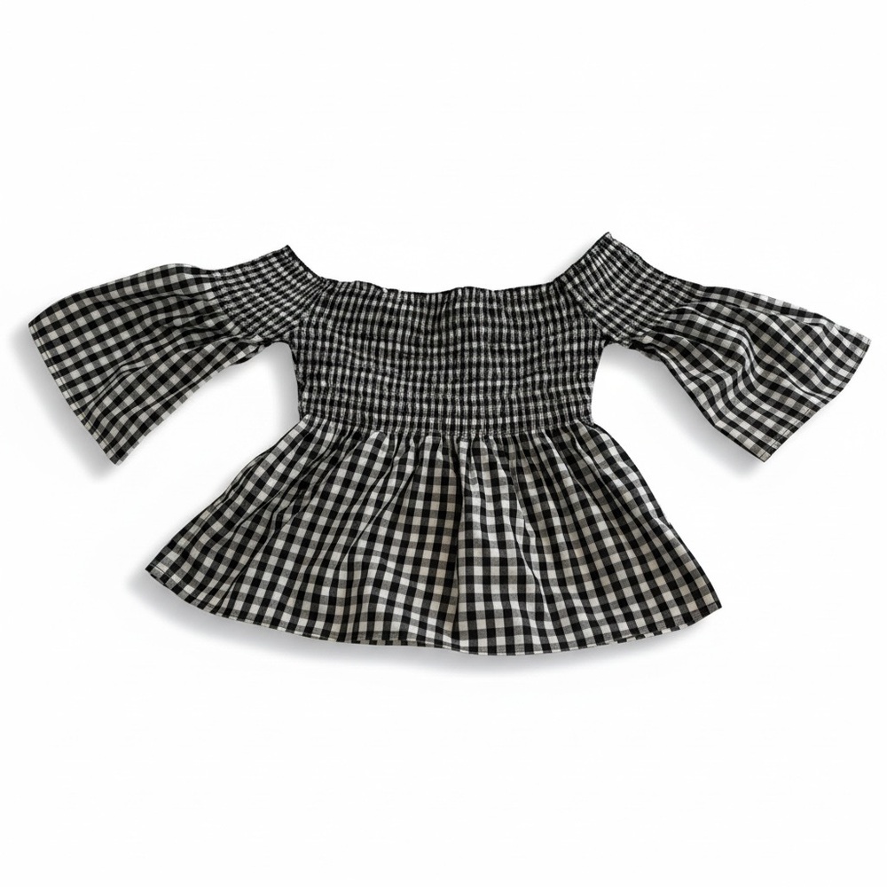 Hollister Black and White gingham Smocked Top#milkmaid#smocked#cropped
